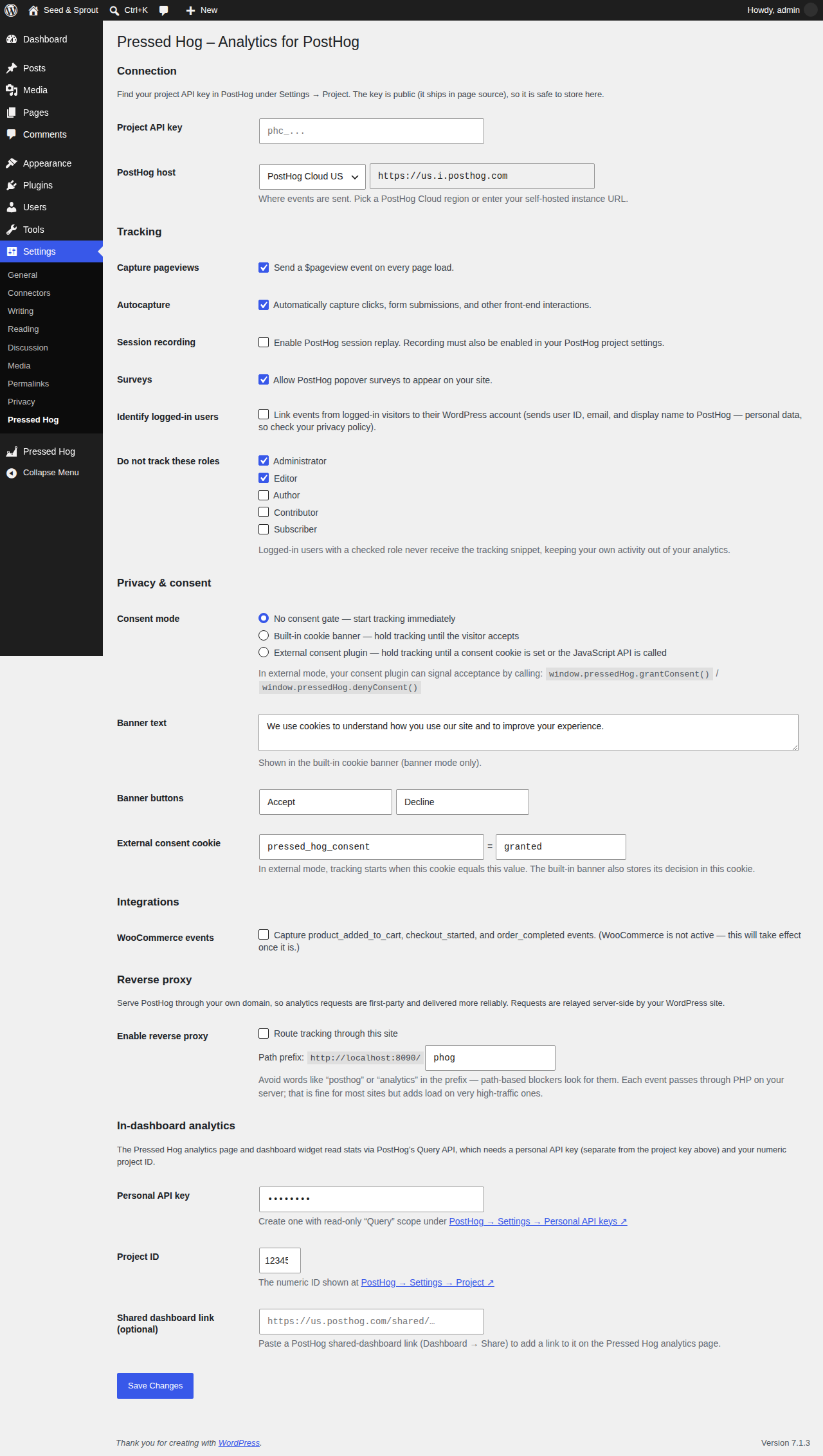 The settings page.