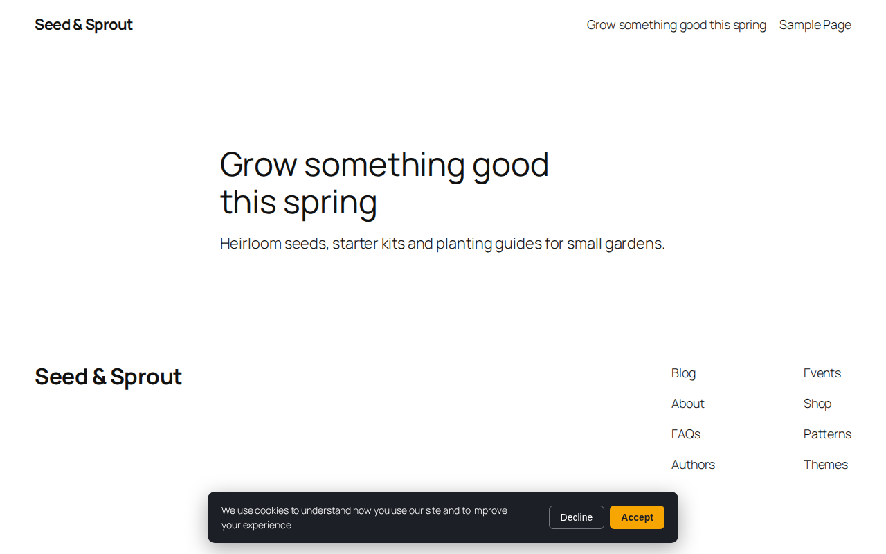 The built-in cookie consent banner.