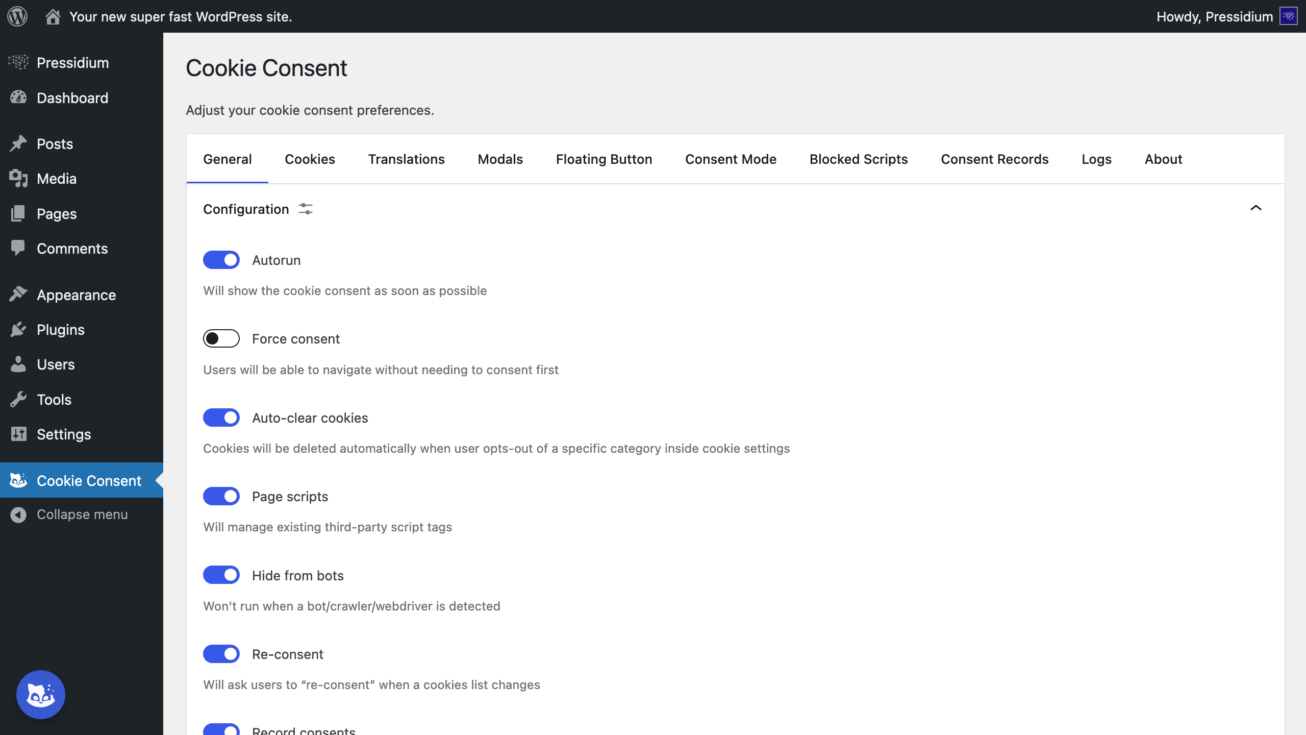 General settings