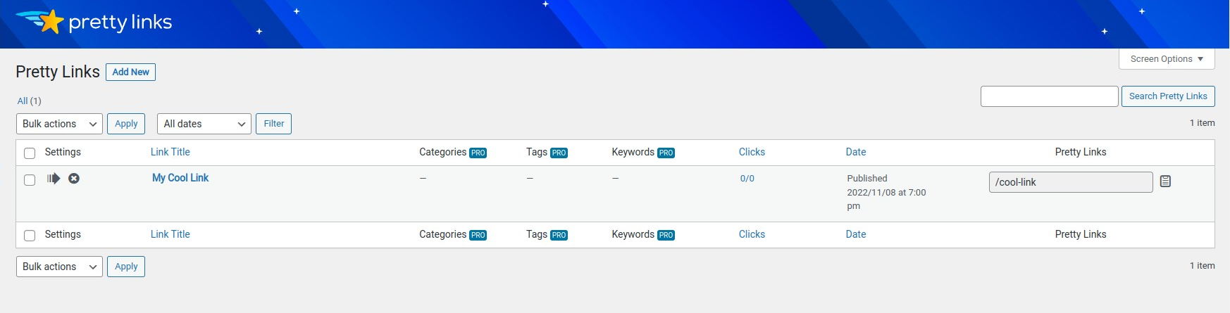 PrettyLinks Listing