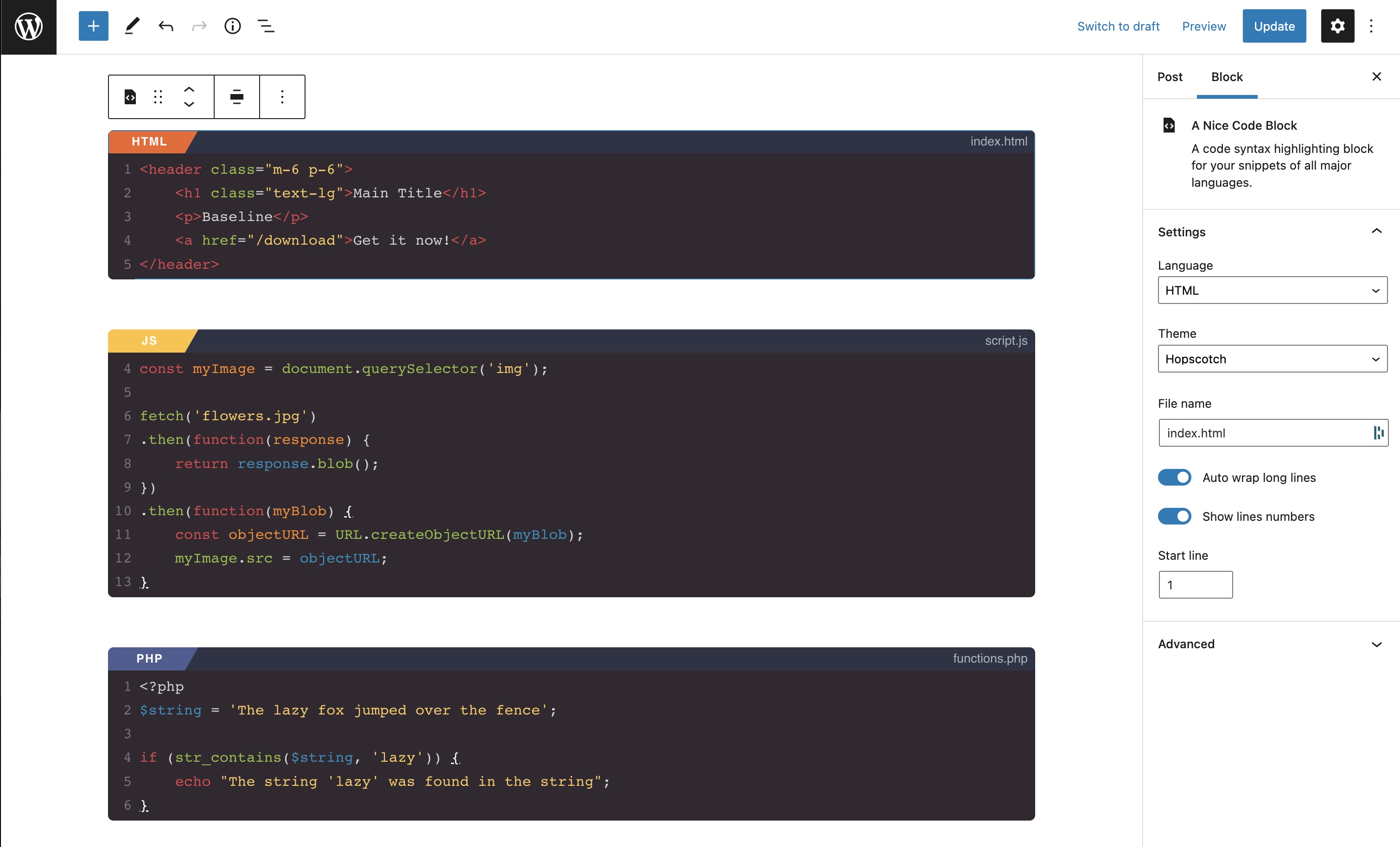 PrettyCode • Code syntax highlighting with CodeMirror - Screenshot 1