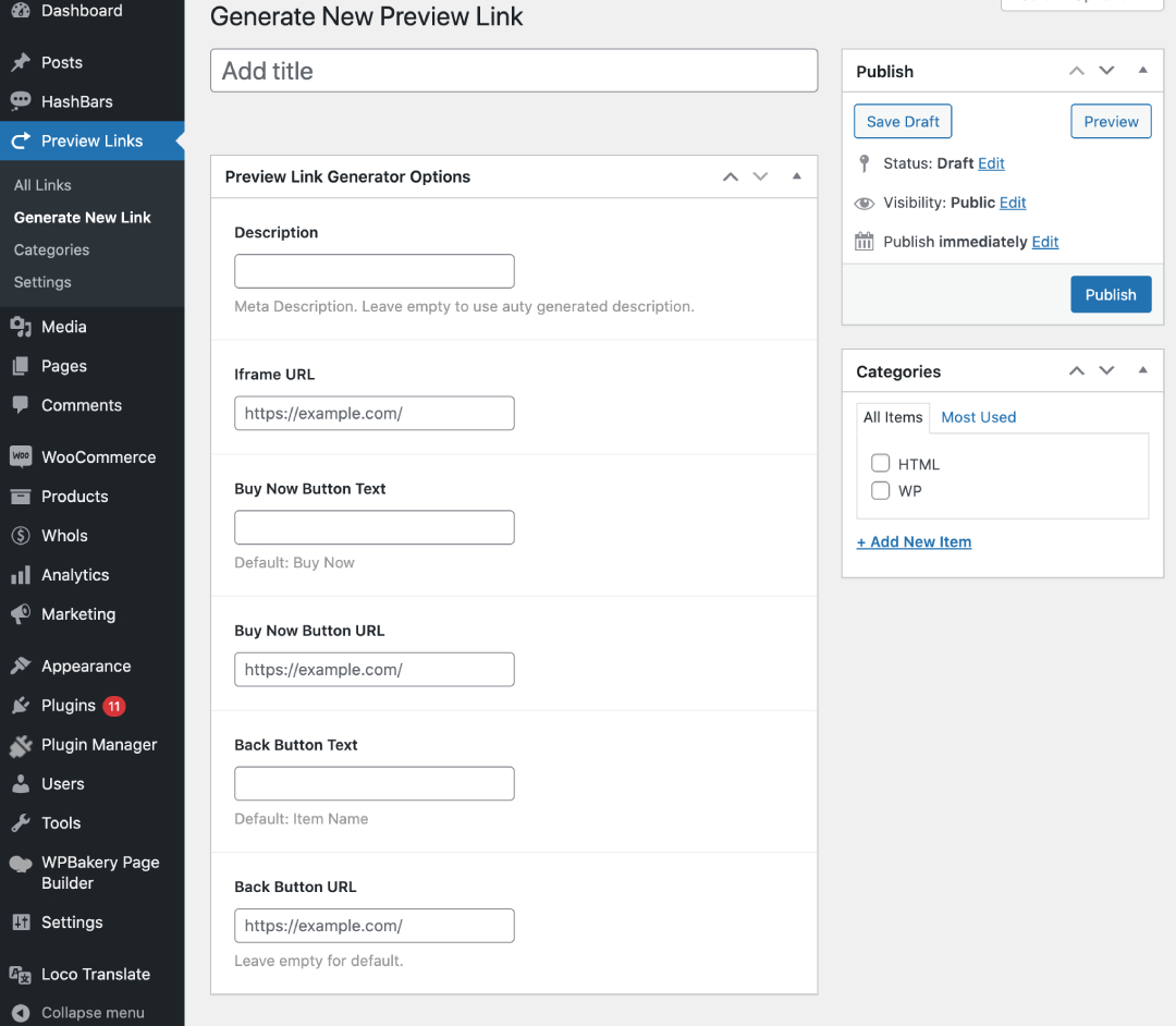Options to Generate a New Preview Link
