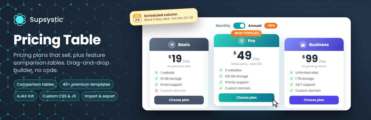 Pricing Table by Supsystic – Responsive Pricing Plans & Comparison Tables preview