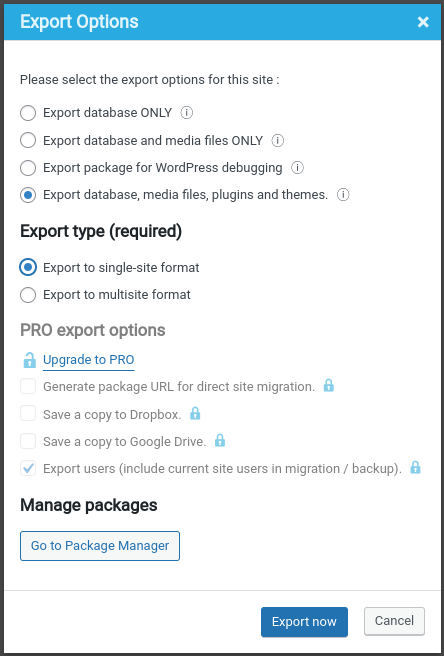 Export to single-site format example