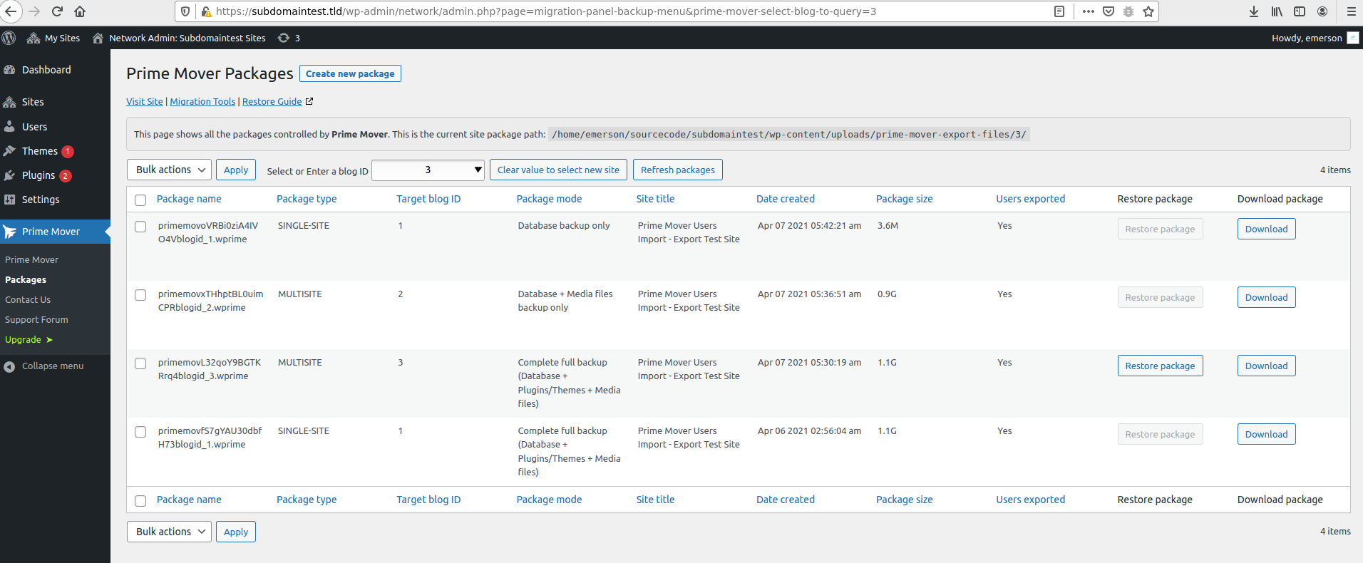 Multisite network package manager