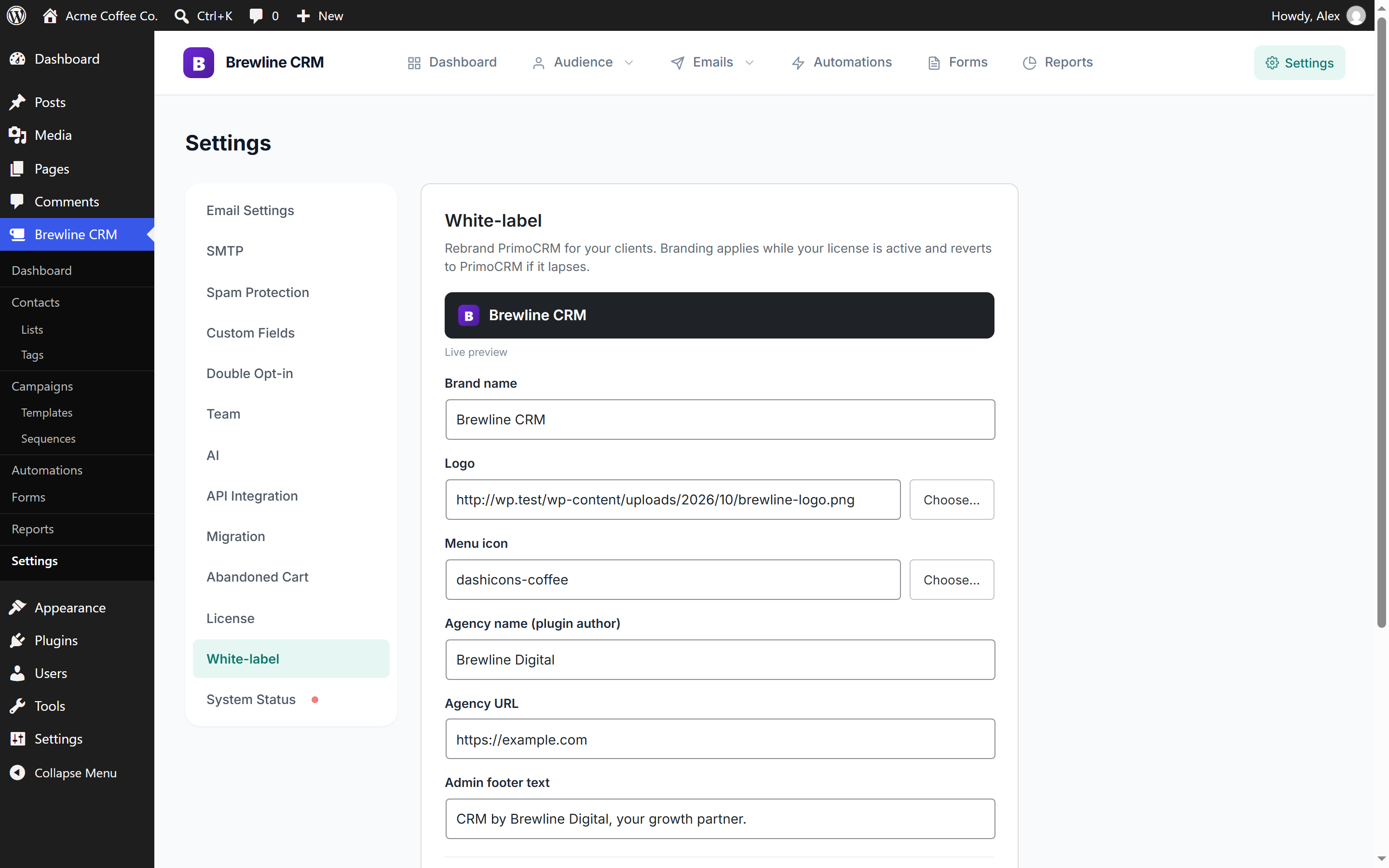 PrimoCRM Pro, Agency plan: white-label the CRM with your own name and logo.