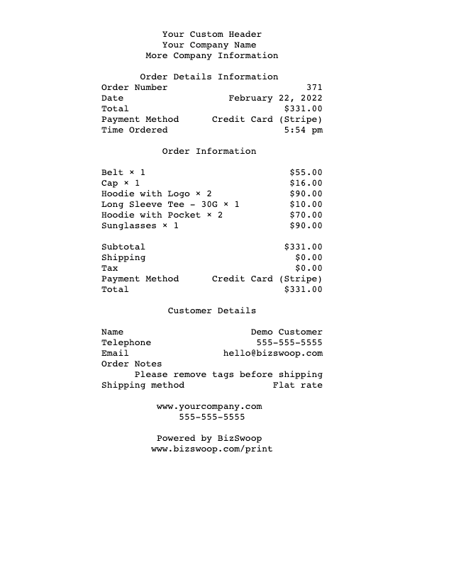 <p>Sample of Plain Text Receipt/Invoice Template</p>