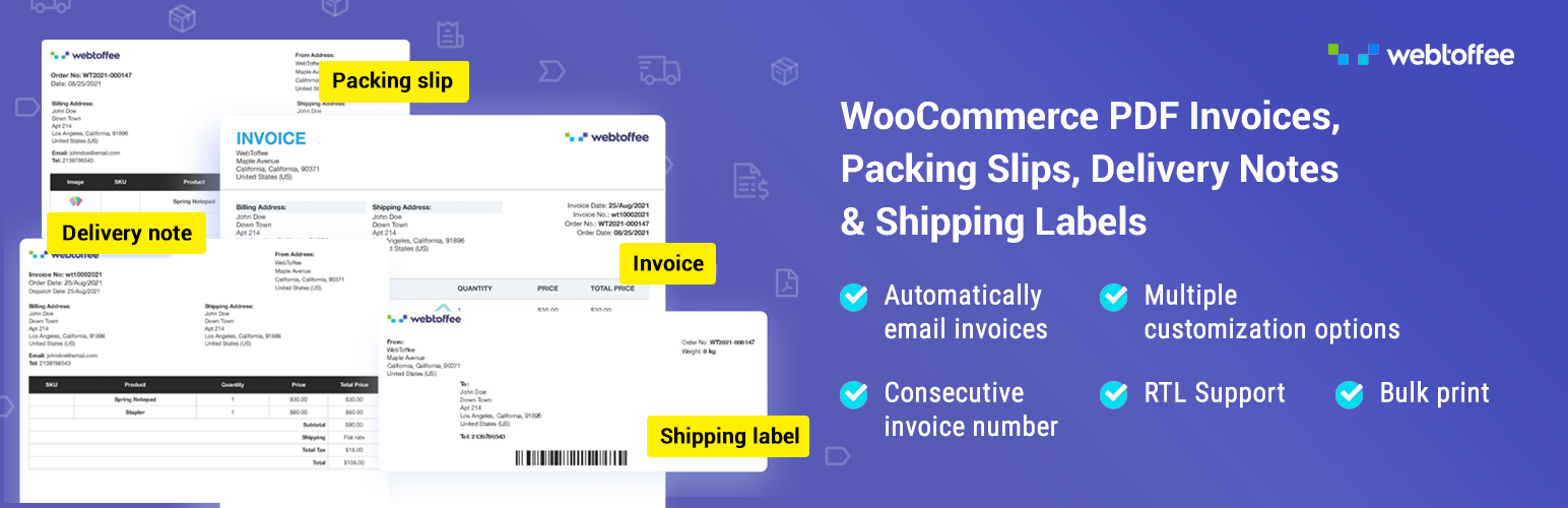 WebToffee WooCommerce PDF Invoices, Packing Slips, Delivery Notes and Shipping Labels