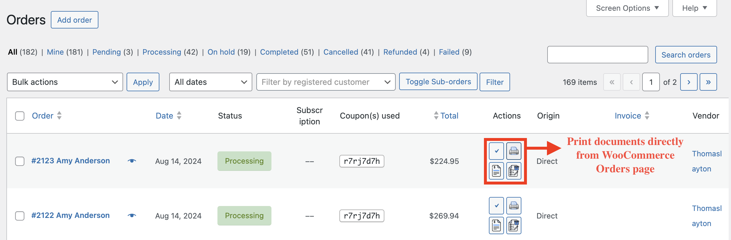 Print from WooCommerce Orders lists