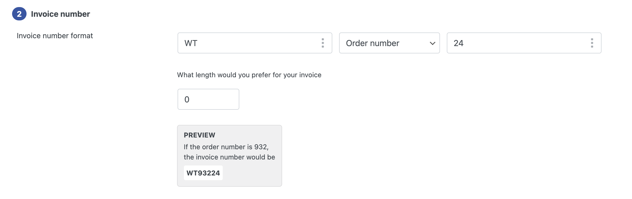 Custom invoice number