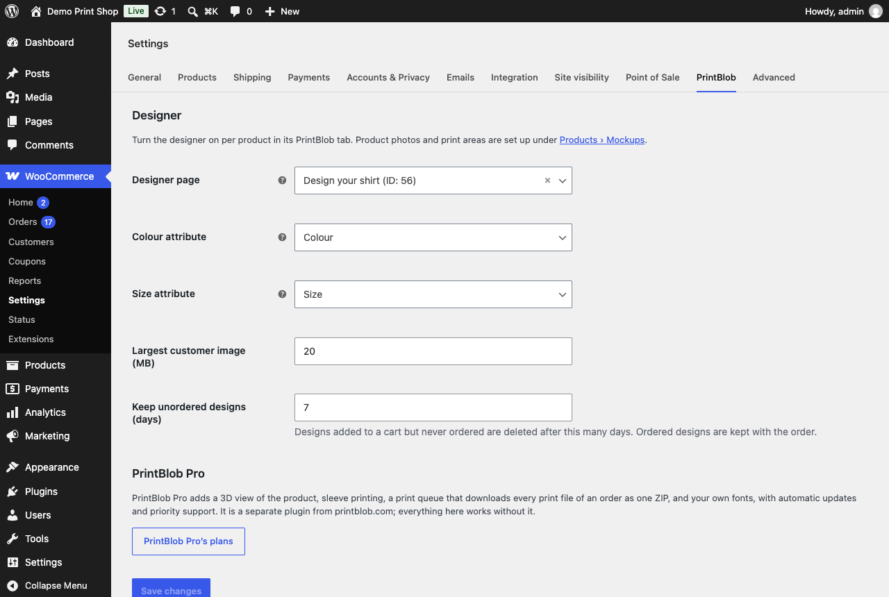 WooCommerce › Settings › PrintBlob.