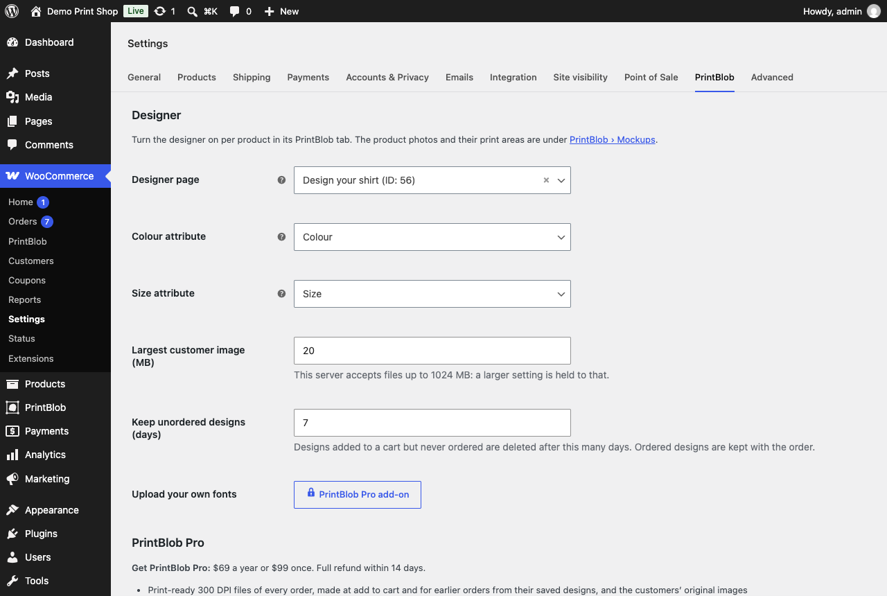 WooCommerce › Settings › PrintBlob.