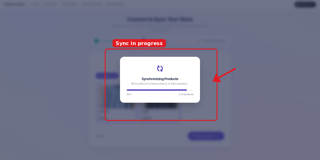 Setup guide — Product sync in progress in Design Studio.