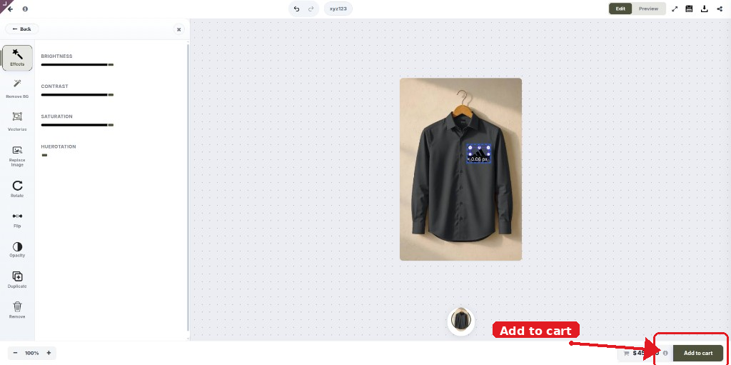 Setup guide — Design Studio designer: add the customized product to cart.