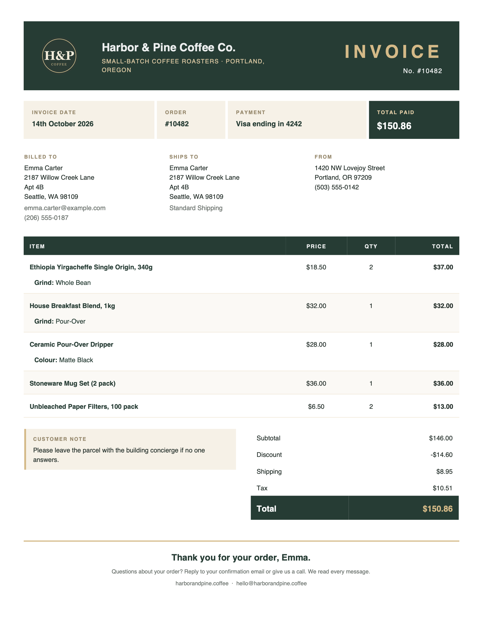 Signature Invoice with your logo and brand colours (Printus Template Generator).