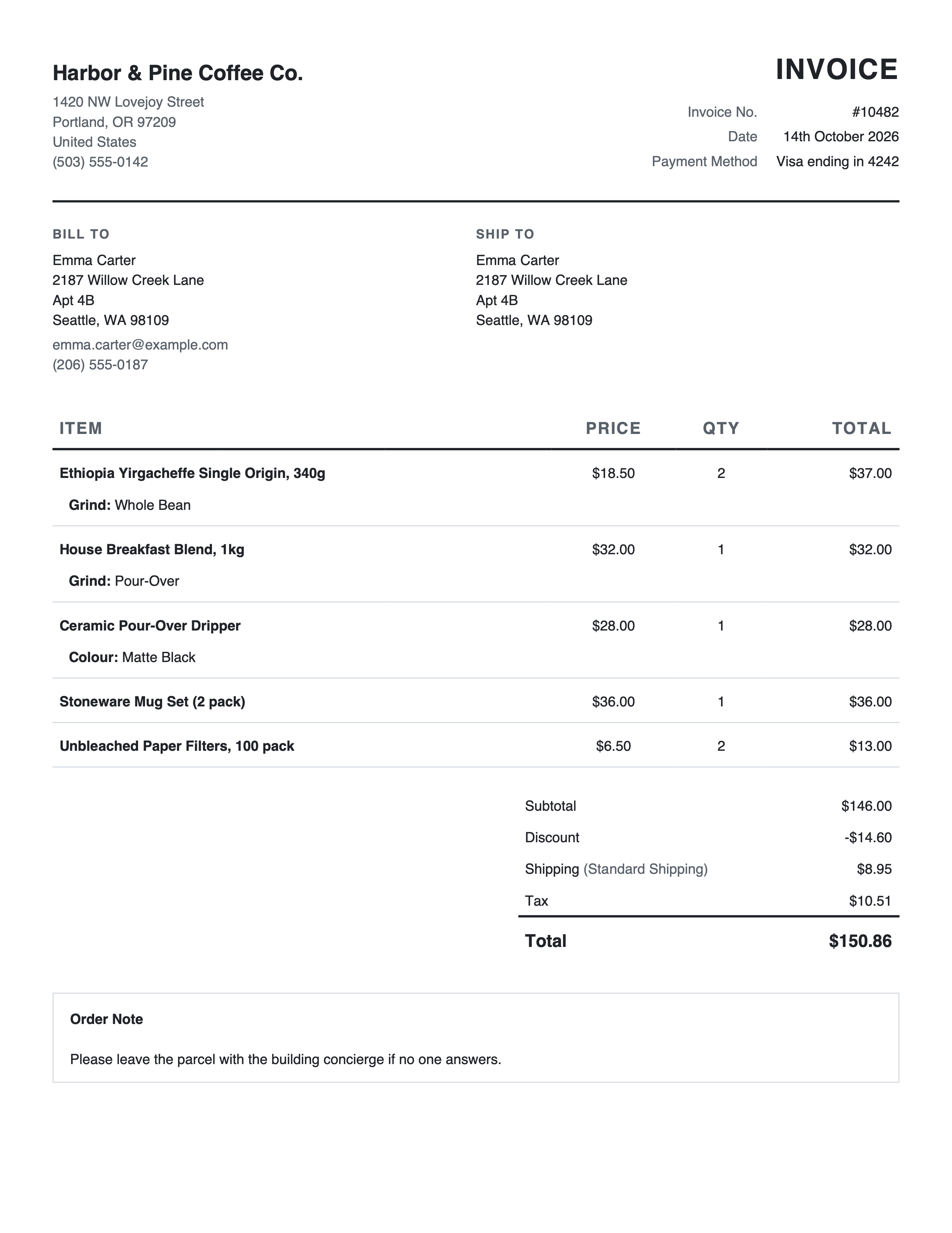Invoice template.