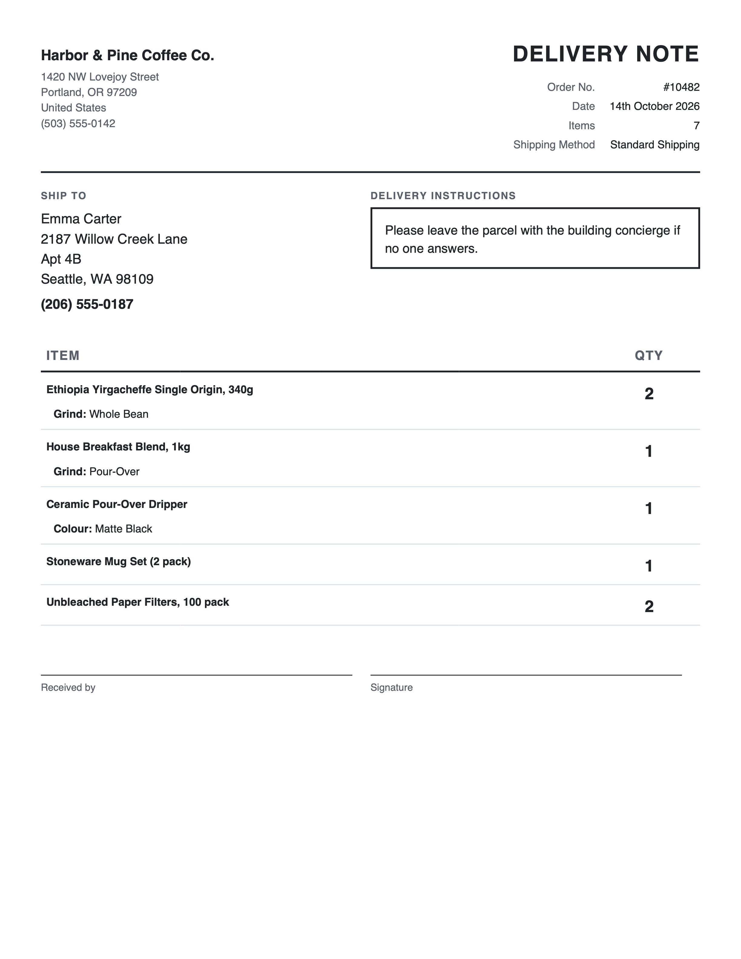 Delivery Note template.