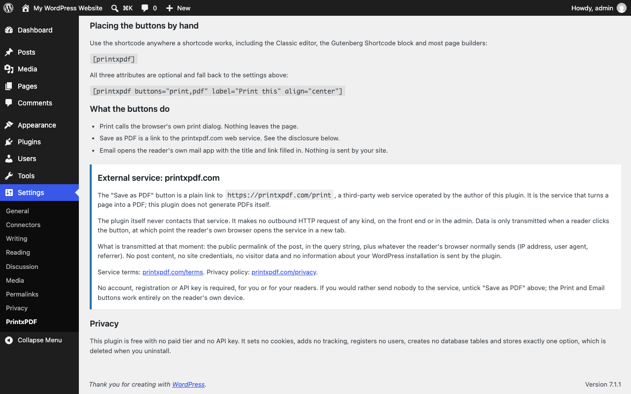 The external service disclosure on the settings screen.