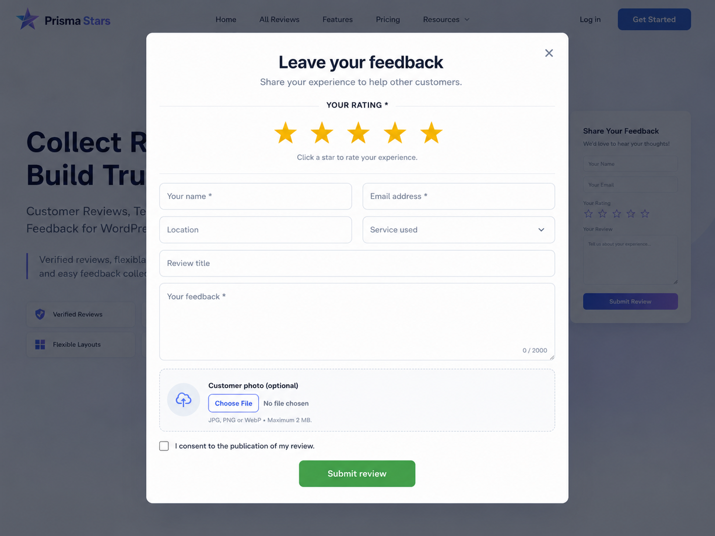 Public customer feedback form.