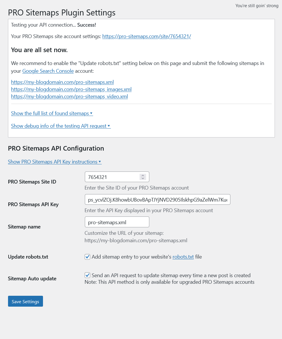 PRO Sitemaps plugin settings page