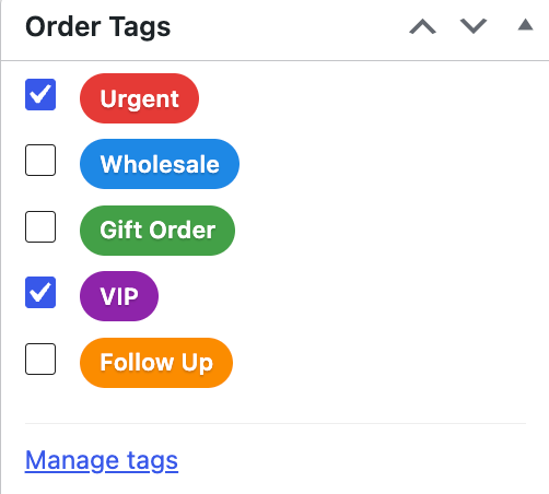 Assign tags from the order edit screen.