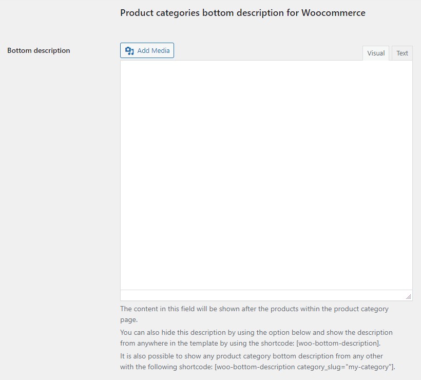 Product Categories/Tags Bottom Description for WooCommerce - Screenshot 1