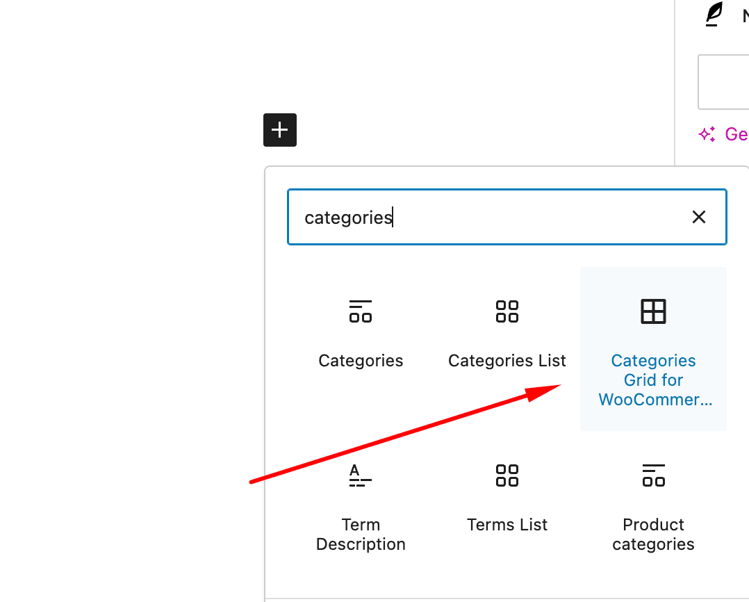 Search "Categories Grid for WooCommerce" Block