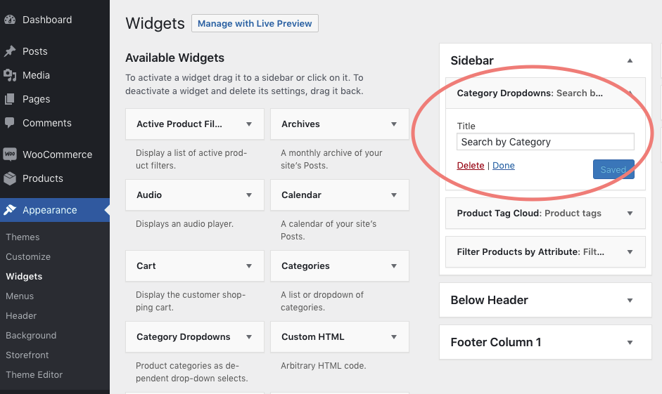 Product Category Dropdowns