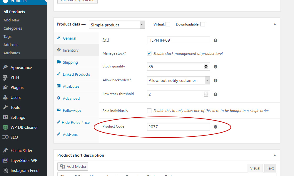 Product Code for WooCommerce