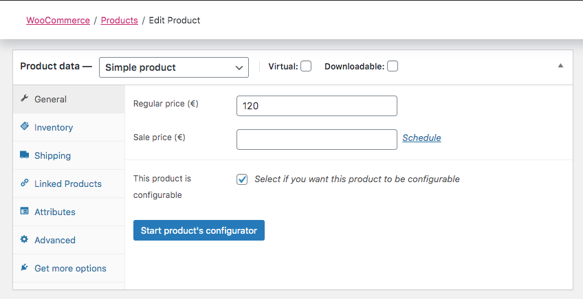 WooCommerce product settings