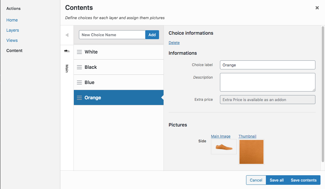 Editing a configuration - Contents screen editing