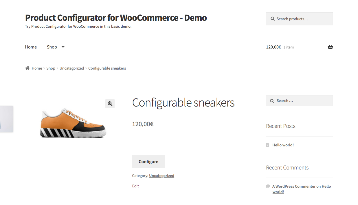 Frontend default: replaces the Add to cart button by a