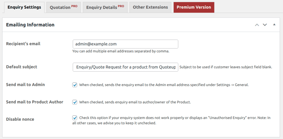 Email settings