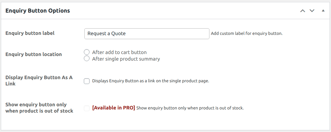 Enquiry button styling and other options