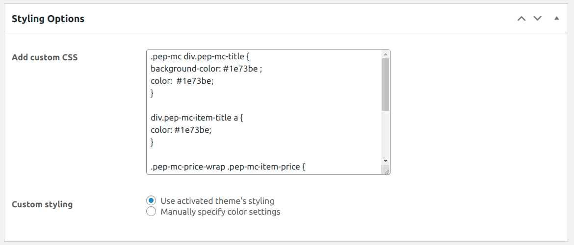 Custom styling options