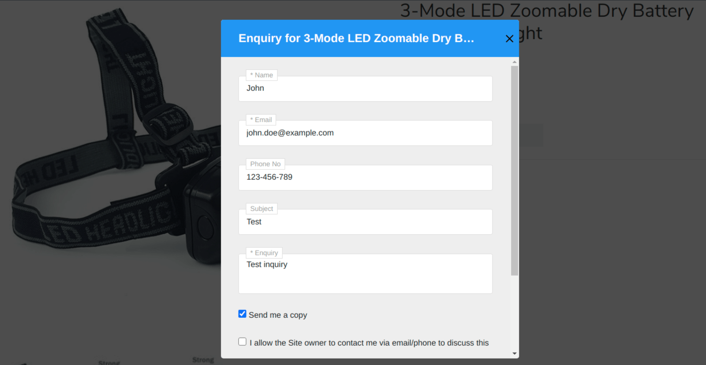 Form to submit the inquiry