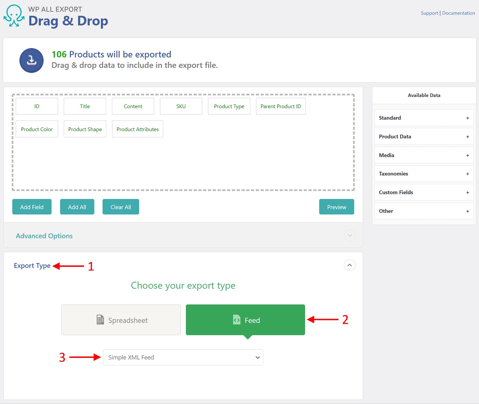 WooCommerce Product Export Taxonomies Section