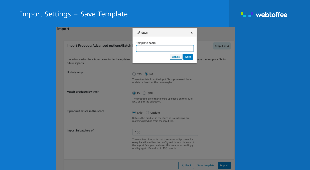 Save import template for WooCommerce product import plugin