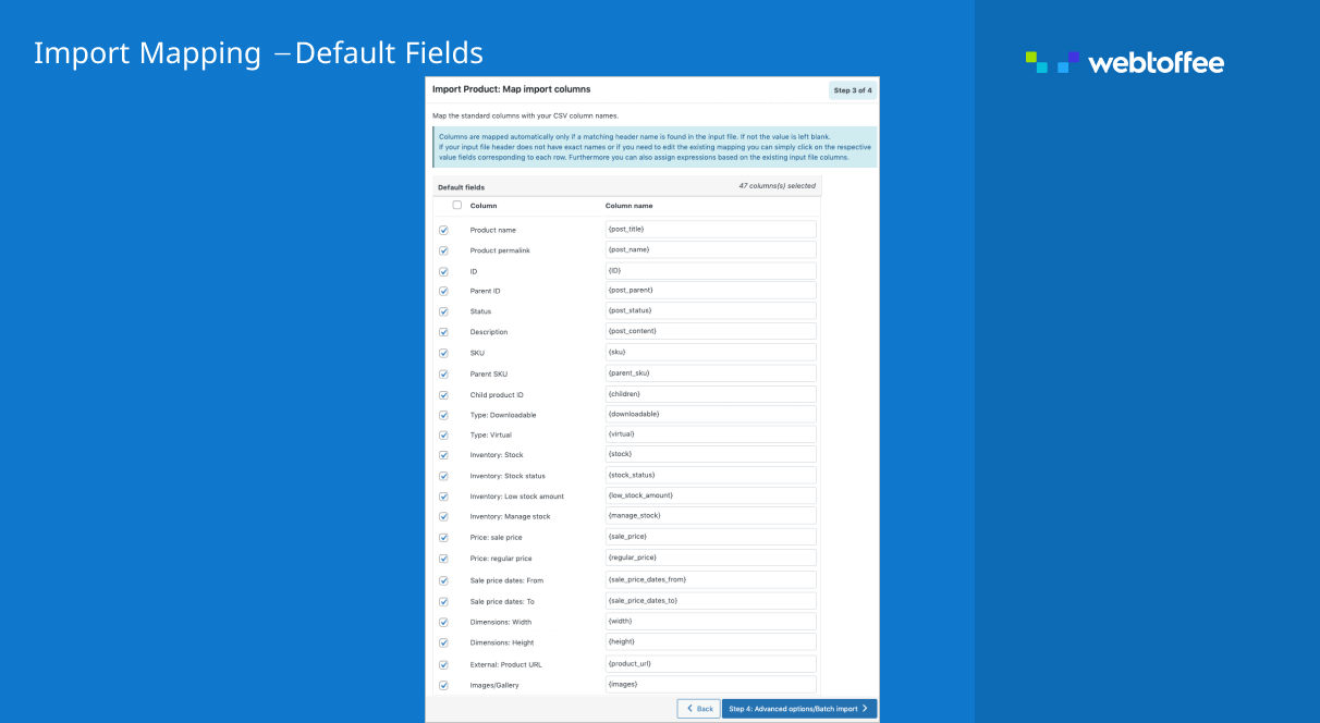 Import mapping for WooCommerce product import plugin