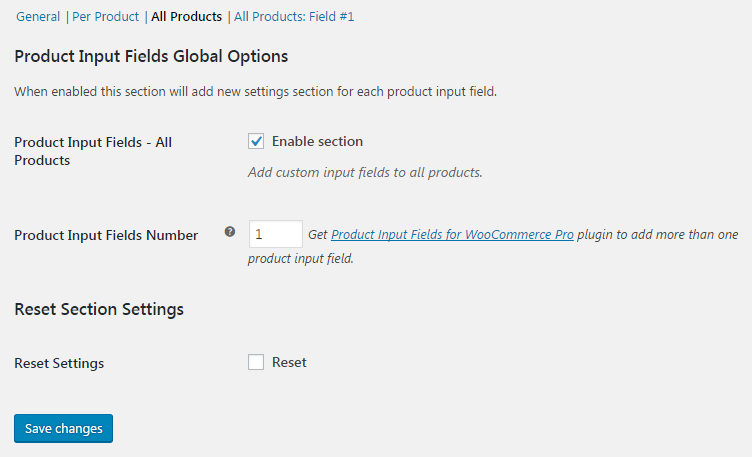 Setting number of global (i.e. for all products) product input fields.