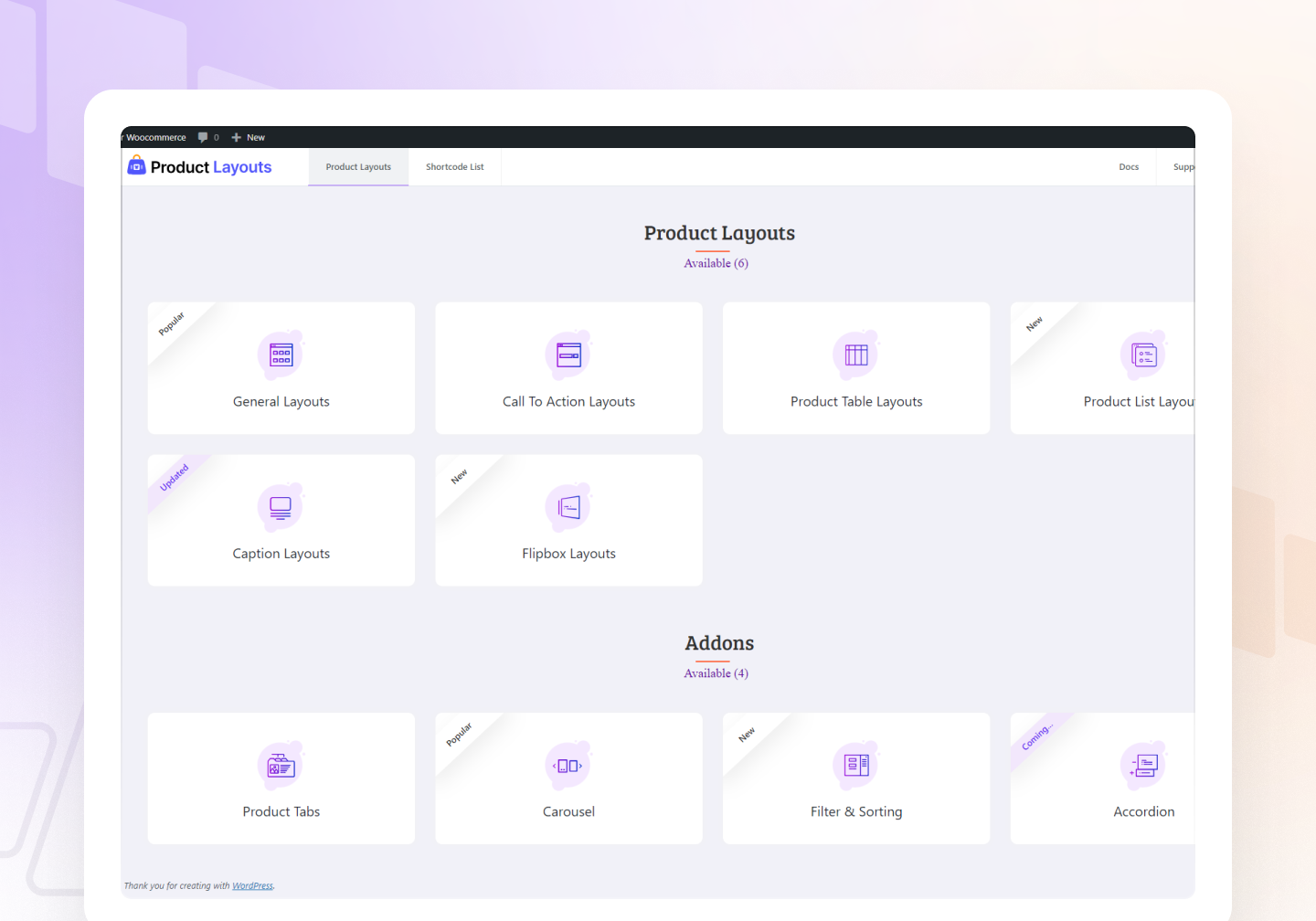 Dashboard Setting page