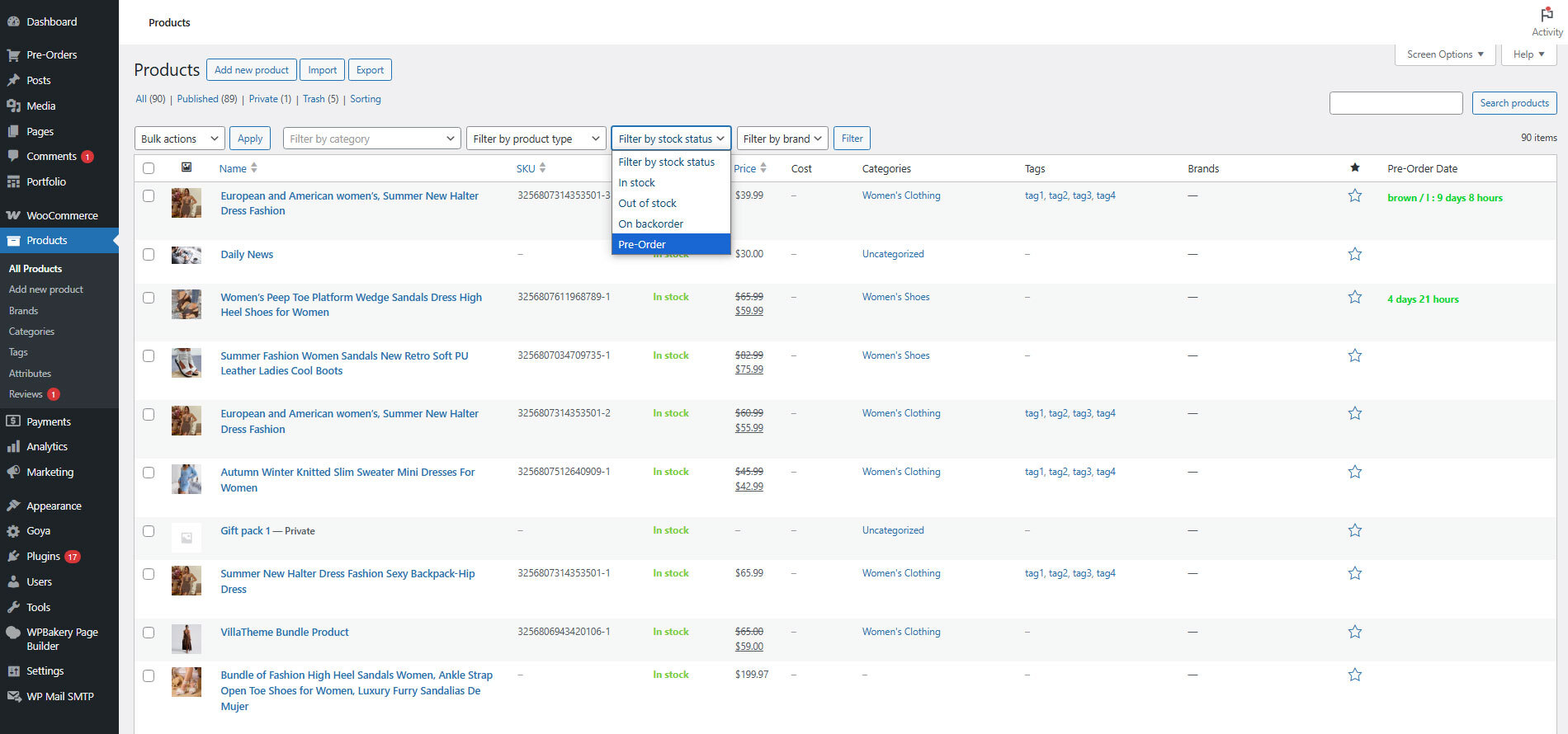 Filter by stock status on WooCommerce product page