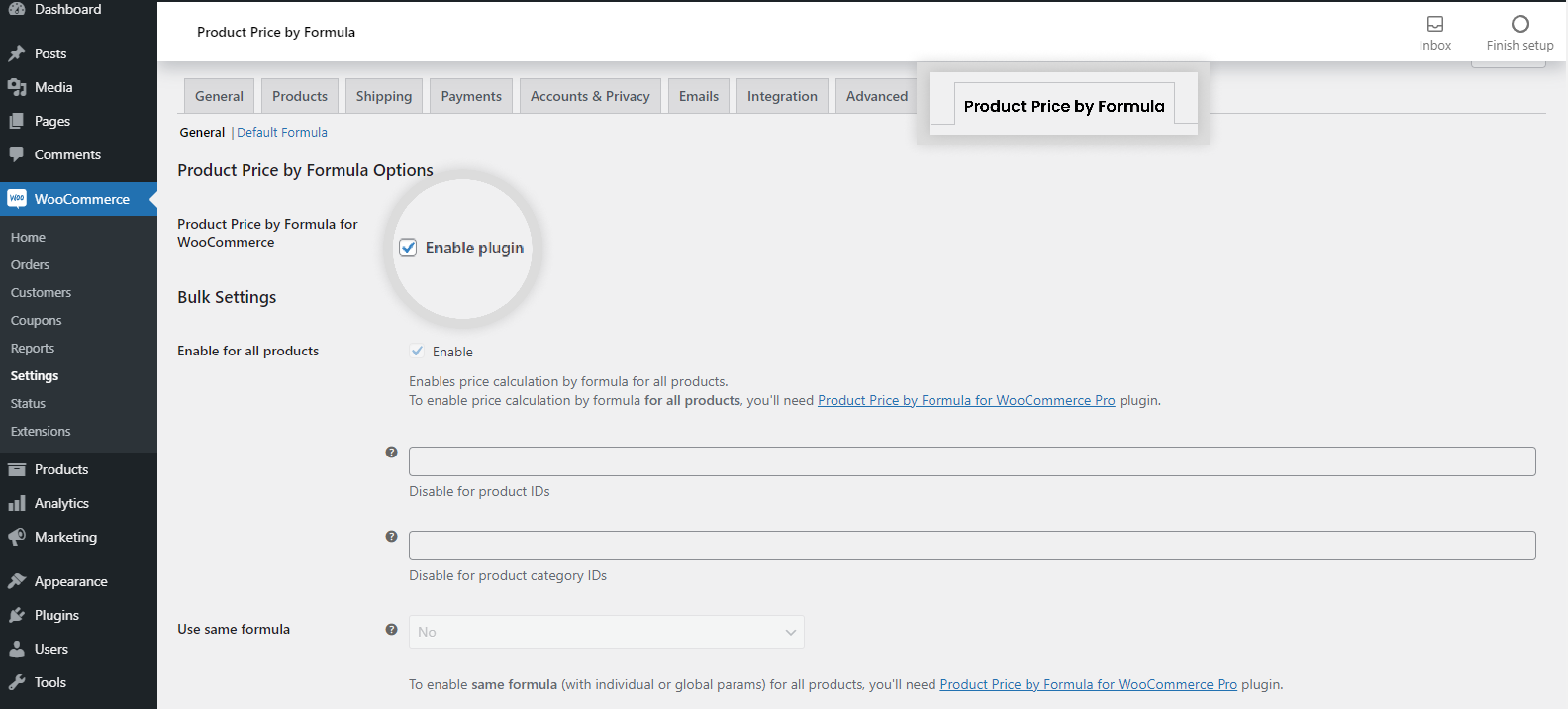 Product Price By Formula Settings