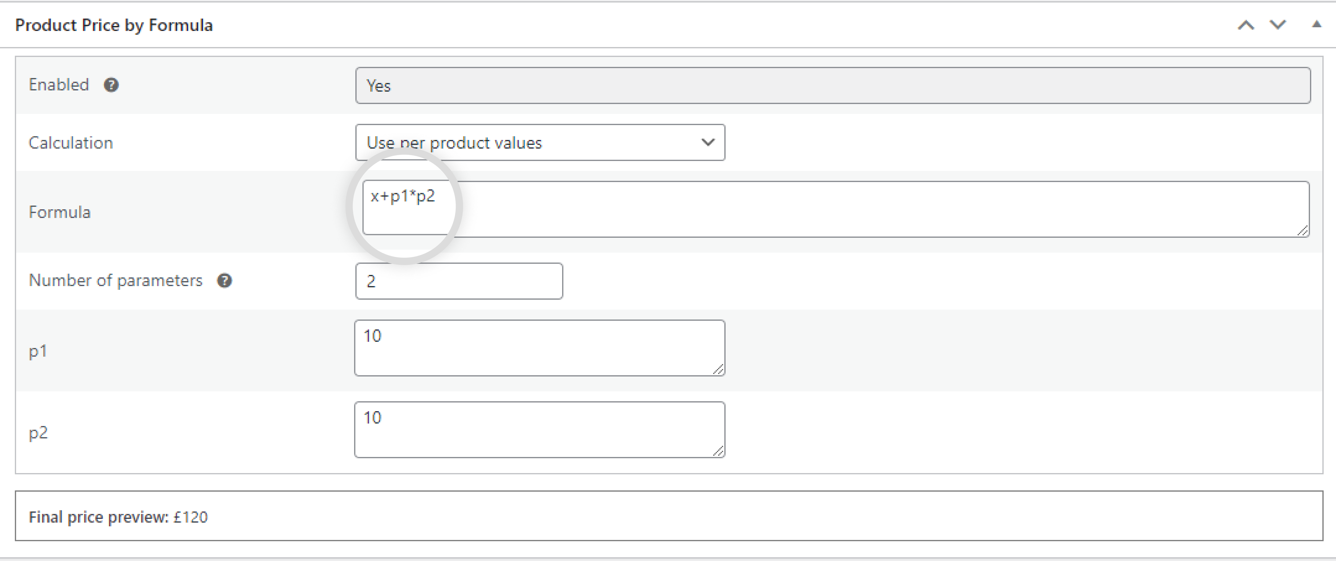 Product Price By Formula