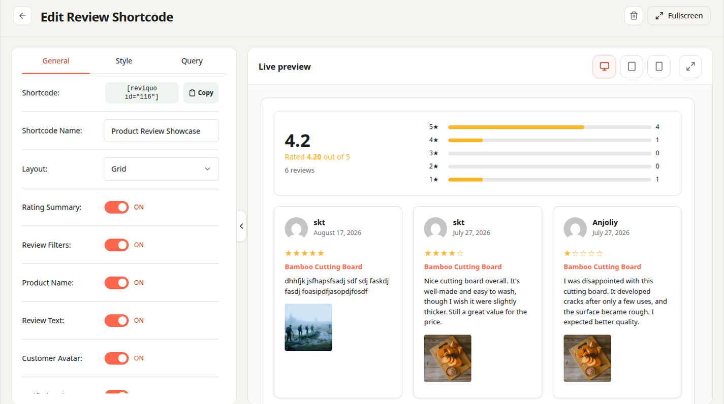 WooCommerce review form with webcam recording, video upload, and photo upload controls