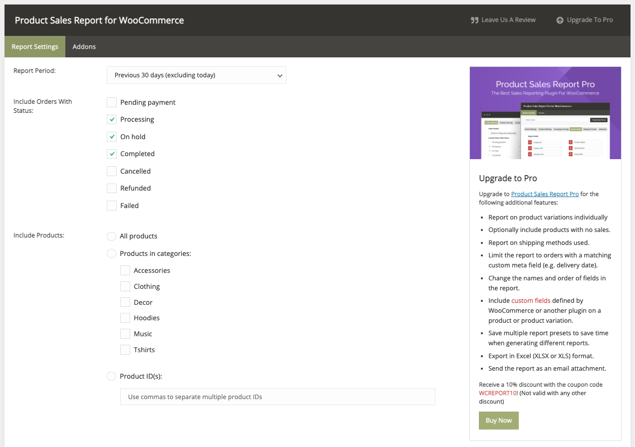 Report options