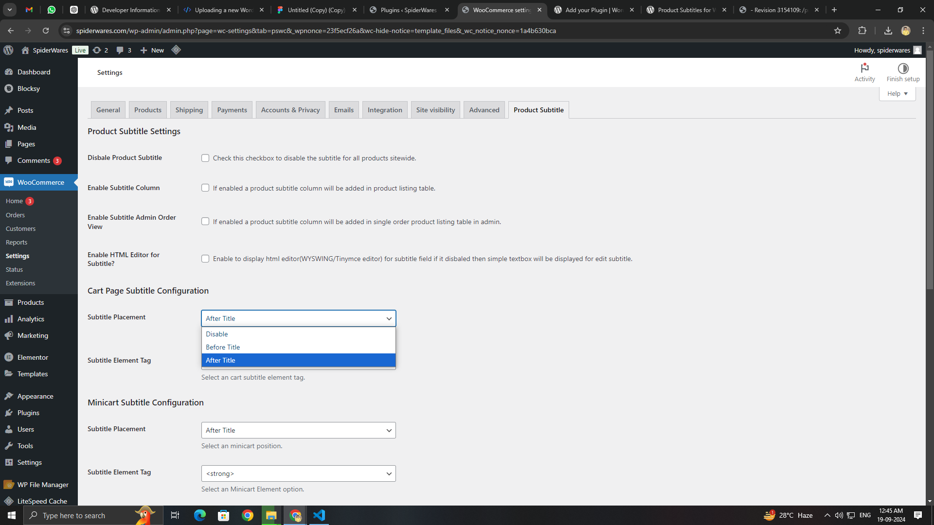 <strong>Product Subtitle Settings</strong> – Configure subtitle options in the plugin settings page.