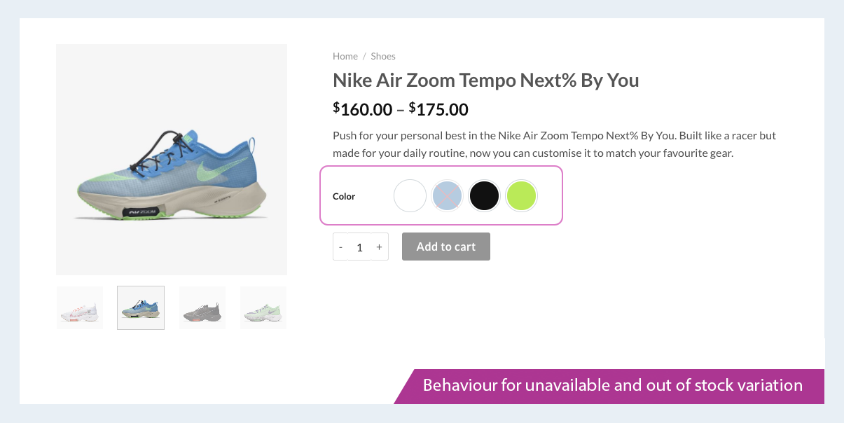 Behaviour for unavailable and out of stock variation