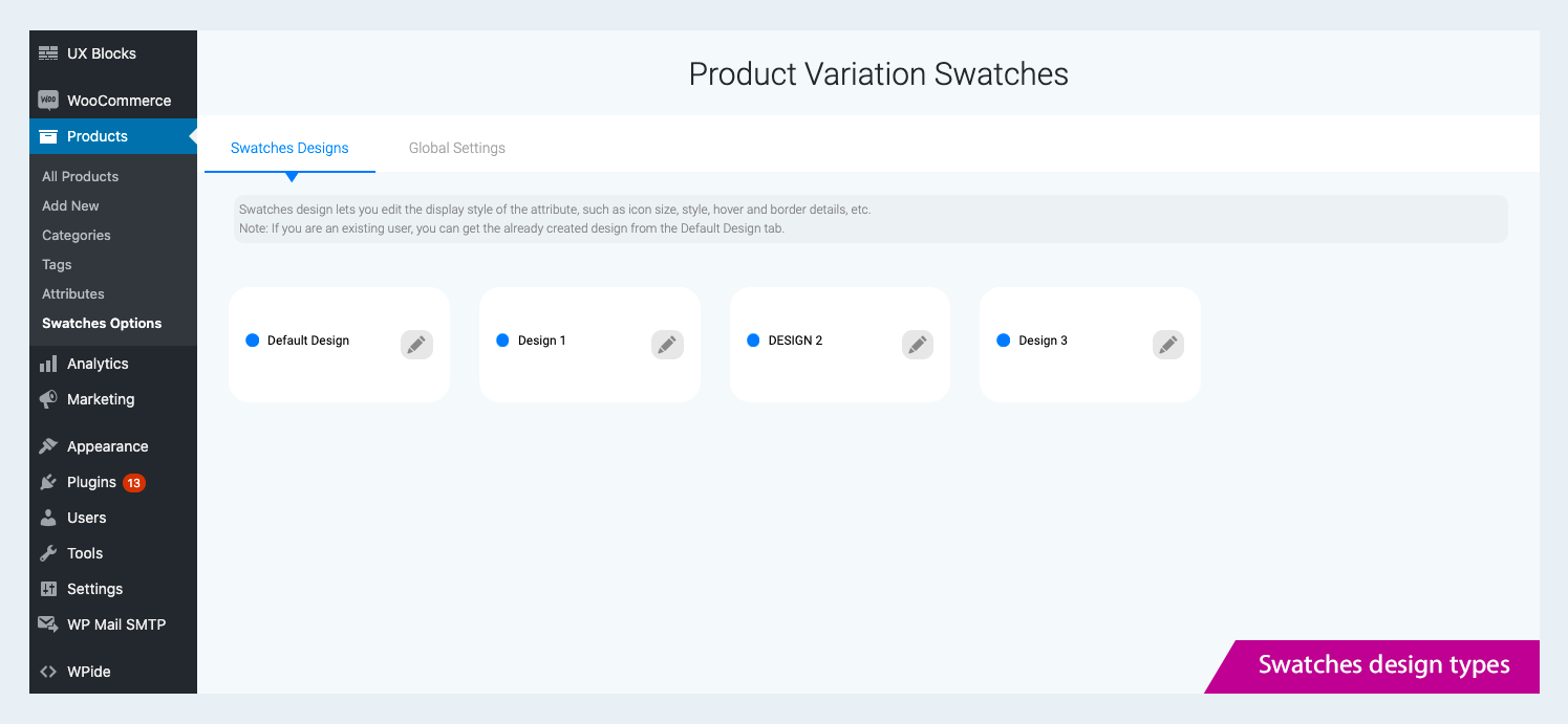 Swatches Design types