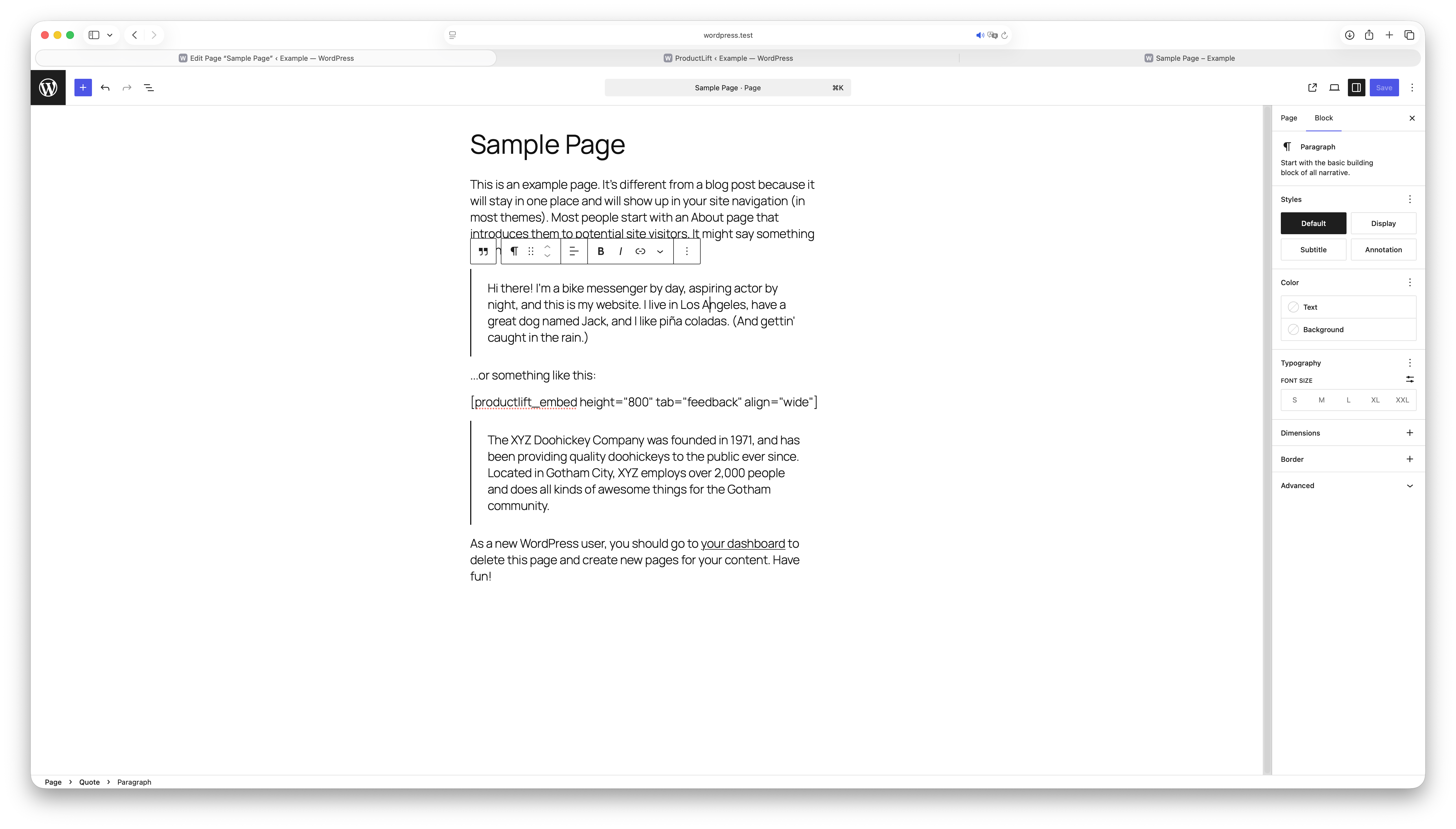 Adding a shortcode block inside the WordPress block editor.